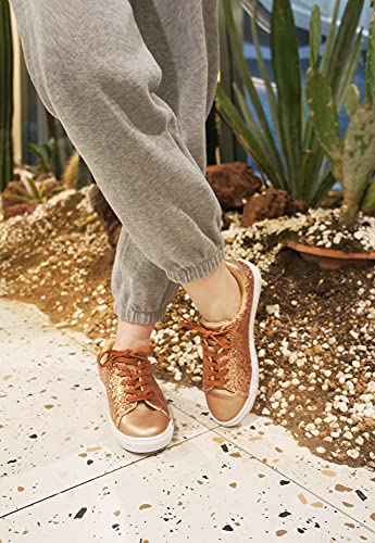 Image of FEVERSOLE Women's Fashion Lace Up Dress Sneakers Sparkly Party Shiny Shoes