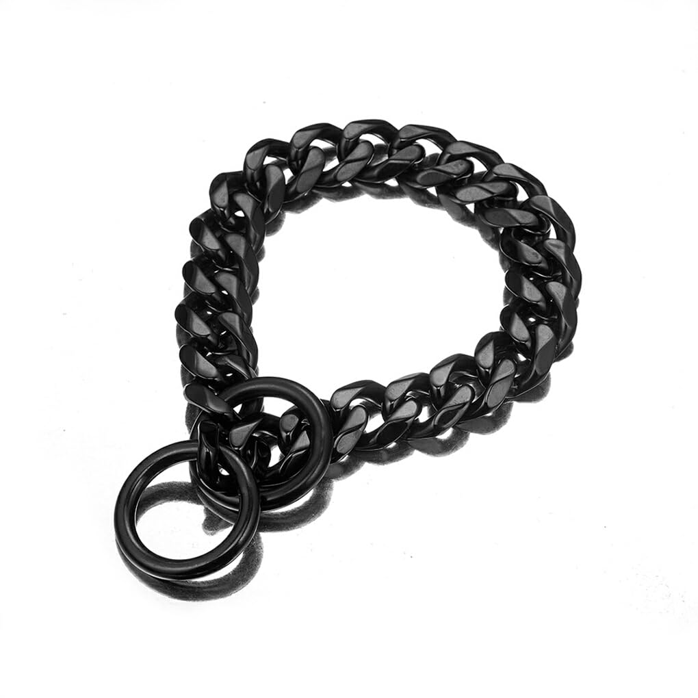 Ailan Convenient Steel Dog Chain Collar For Daily Walks Made Of Titanium Steel Widely Used Metal Dogs Collar, black, 20 inches