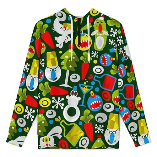Christmas Green Monster Men's Quarter Zip Drawstring Hoodies Long Sleeve Sweatshirt Casual Pullover3