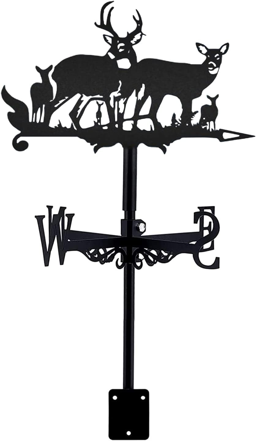 Weather Vane Garden Metal Deer Weathervane Wiht Roof Mount Rod for Outdoor Roof Farm Yard Mount Yard Decor
