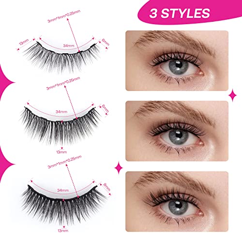 CALAILIS Magnetic False Eyelash and Magnetic Eyeliner Kit, Eye Makeup Waterproof Liquid Eye Liner, 3D Faux Mink Eye Lashes Natural Reusable Lashes 3 Pairs, Free Applicator(CY102) - Image 2