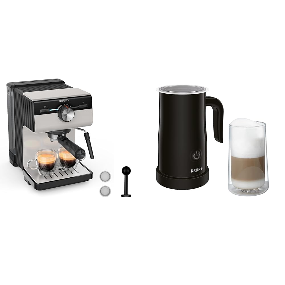 KRUPS Espresso & Milchschaum Set: Siebträgermaschine XP381B10, 15 bar, Dampfdüse, 2 L Tank + Milchaufschäumer XL1008