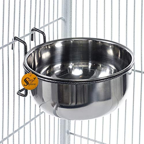 Sage-Square-Rustproof-Stainless-Steel-Cage-Food-Seed-Water-Feeder-Cum-Bowl-with-Holder-clamp-for-Birds-250ml-Pack-of-2