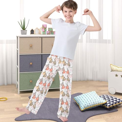 Boy's Lounge Pants Cartoon Cat Shocked Mouth Female Kids Jogger Pants Elastic Long Bottoms with Pockets 6-14 Years4