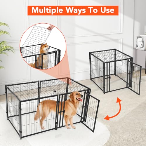 Hundekäfig Hochbelastbar, 122 x 61 x 61cm Hundebox mit 2 Türen, Flexibel Welpenauslauf Outdoor Indoor, Metall Hundezwinger für Große und mittlere Hunde