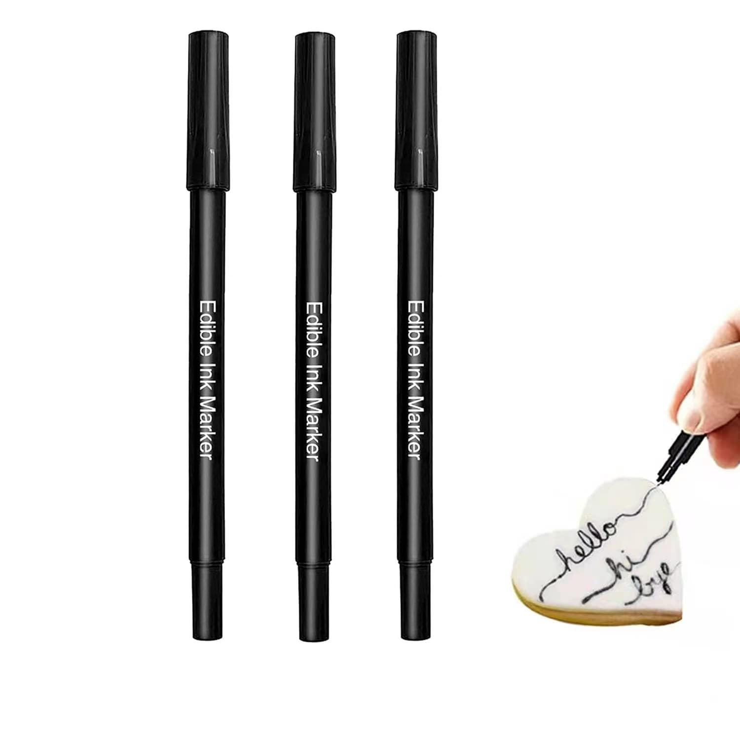 Edible Markers Ultra Fine Tip(0.5mm) Food Coloring Pens, Double Sided Food Grade Gourmet Writers for Cake,Cookie,Fondant Decorating,Painting,Drawing,Baking?Black 3PCS)