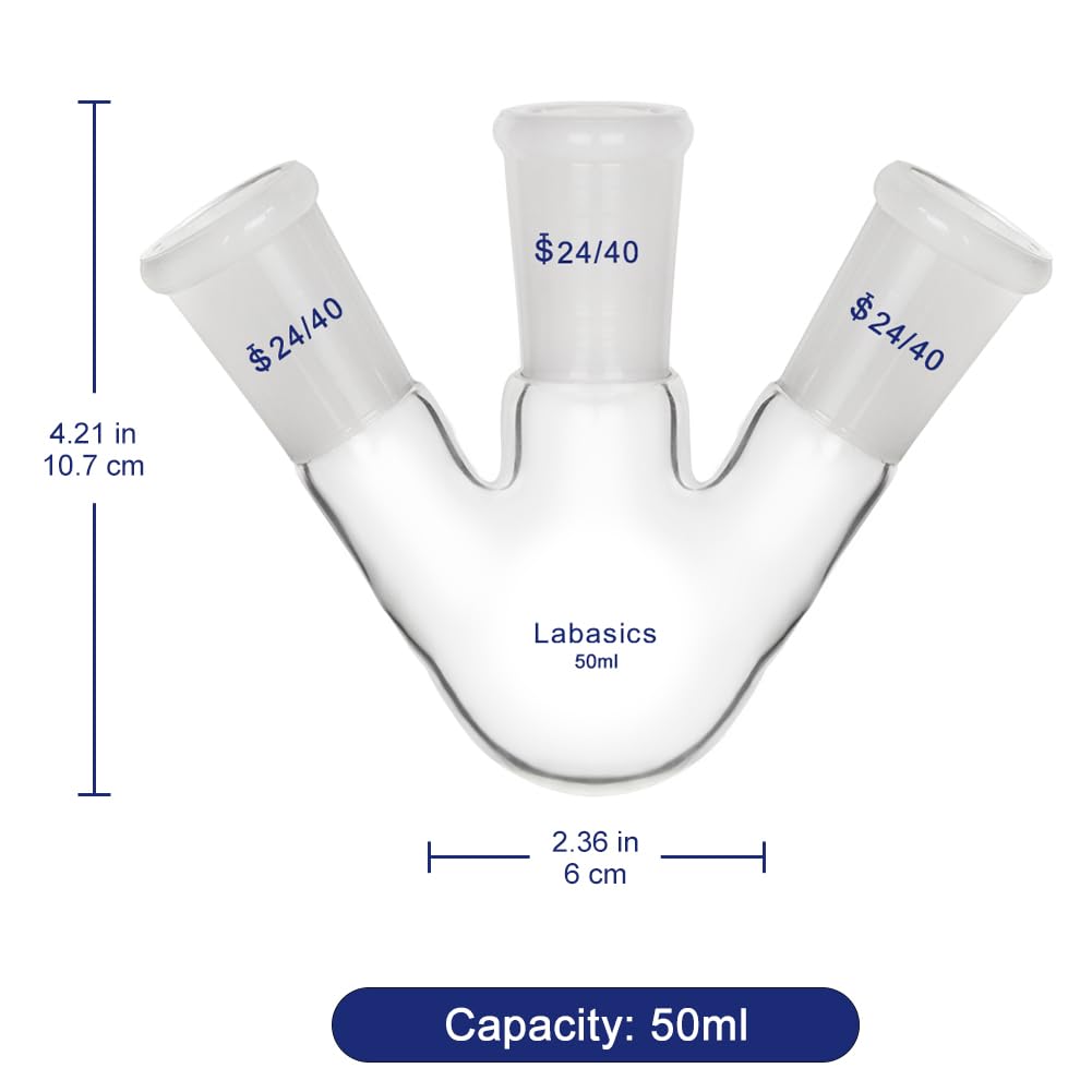 Labasics Glass 50ml 3 Neck Round Bottom Flask RBF, with 24/40 Center and Side Standard Taper Outer Joint, 50ml — Amazon image 4