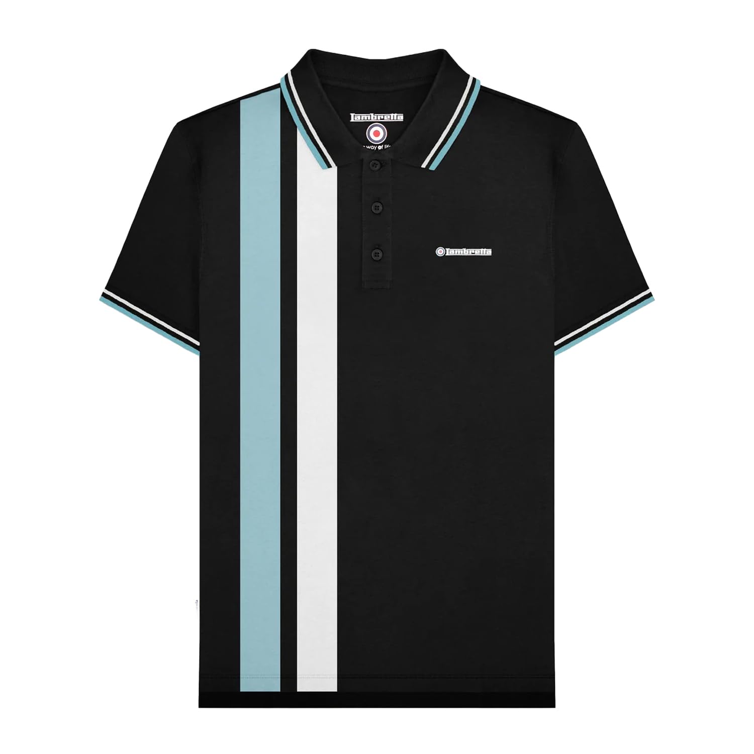 Lambretta Mens Vertical Stripe Short Sleeve Polo Shirt - Black - 3XL