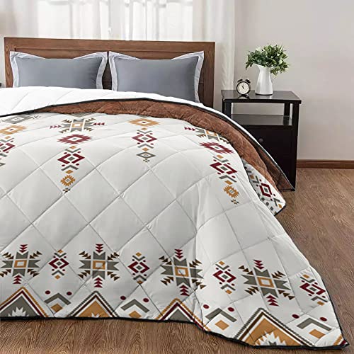 Quilt Twin Luxury Quilted Comforter Bedspread-Thin Soft Cozy, Southwest Native American Tribal Totem Boho Reversible Stitched Summer Lightweight Quilt Coverlet for All Season Twin Size