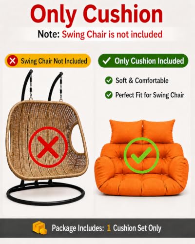 Image of Double Seater Swing Chair Cushion Replacement Pad for Hanging Egg Swing Outdoor Patio Garden Balcony Seat Cushion Orange Fabric Seating Pad Home Furniture Accessory