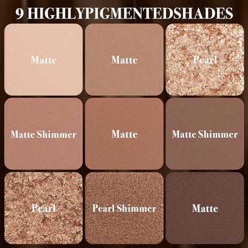Xumann 9 Colour Matte Brown Eyeshadow Palette, Smokey Neutral Eyeshadow Palettes, Brown shades, 7.78 g (Pack of 9) - Image 2