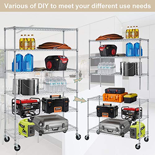 Metal Shelves 6 Layer Wire Shelving On Wheels Heavy Duty Metal Storage Rack Utility Shelves 48" Nsf Steel Racks 2100 Lbs Capacity Adjustable Standing Shelves For Garage Kitchen Office, Chrome #TOP6