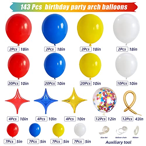 143 Pcs Carnival Circus Balloons Arch Garland Kit Carnival Theme Party Decorations Red Blue Yellow Confetti Balloon For Kids Birthday Party Supplies Baby Shower Wedding Anniversary Party Decorations #TOP2