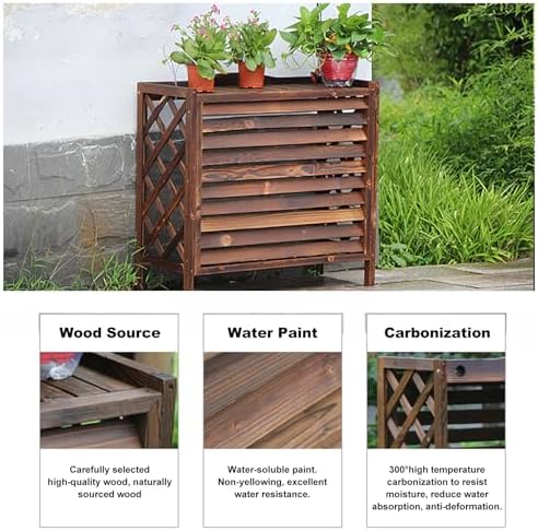 Wooden Outdoor Air Conditioner Privacy Screen & Cover - Windproof, Sunproof AC Unit Shield - Stylish & Durable Storage Shelf for Plants & Accessories