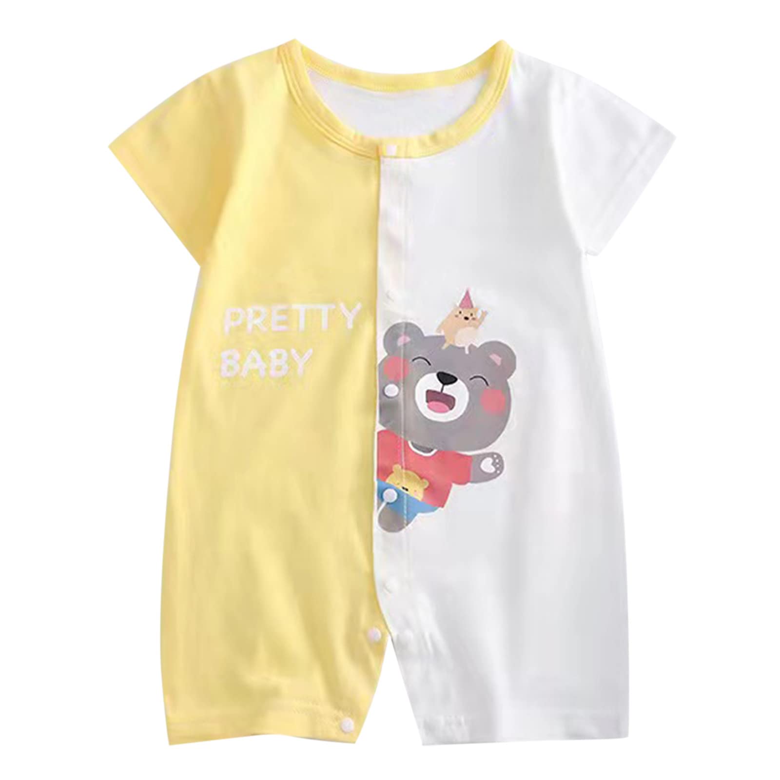 Newborn Baby Boys Jumpsuit Short Sleeve Cartoon Print Romper Playsuit Outfit Summer Clothes Yellow 12-18 Months