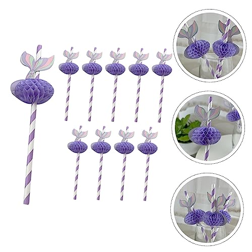 50 pitillos de papel color violeta diseño sirena miniatura 2