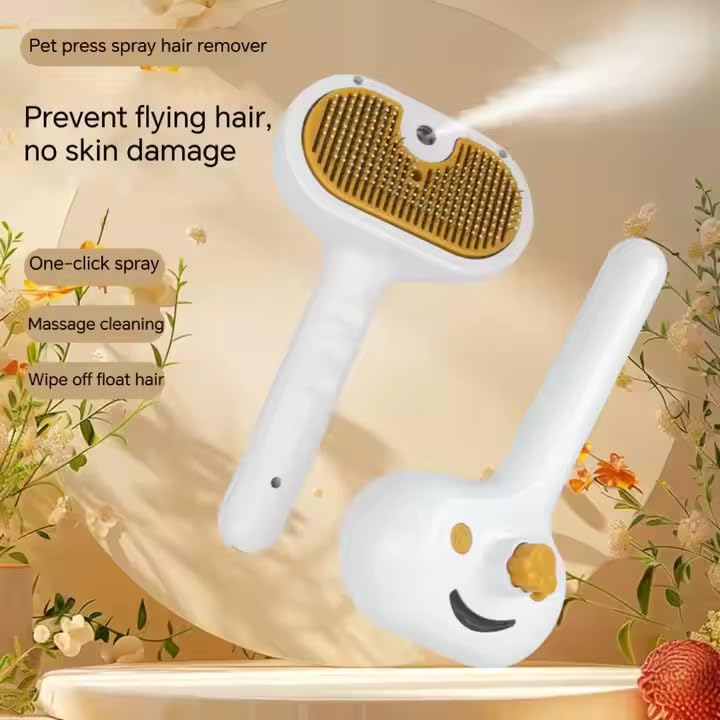 Image of Cat Brush for Shedding Rechargeable Cat Steam Brushes for Indoor Cats Self-Cleaning Pet Grooming Tool for Long and Short Hair Steamy Dog Comb Cat Deshedding Hair Brush, Yellow