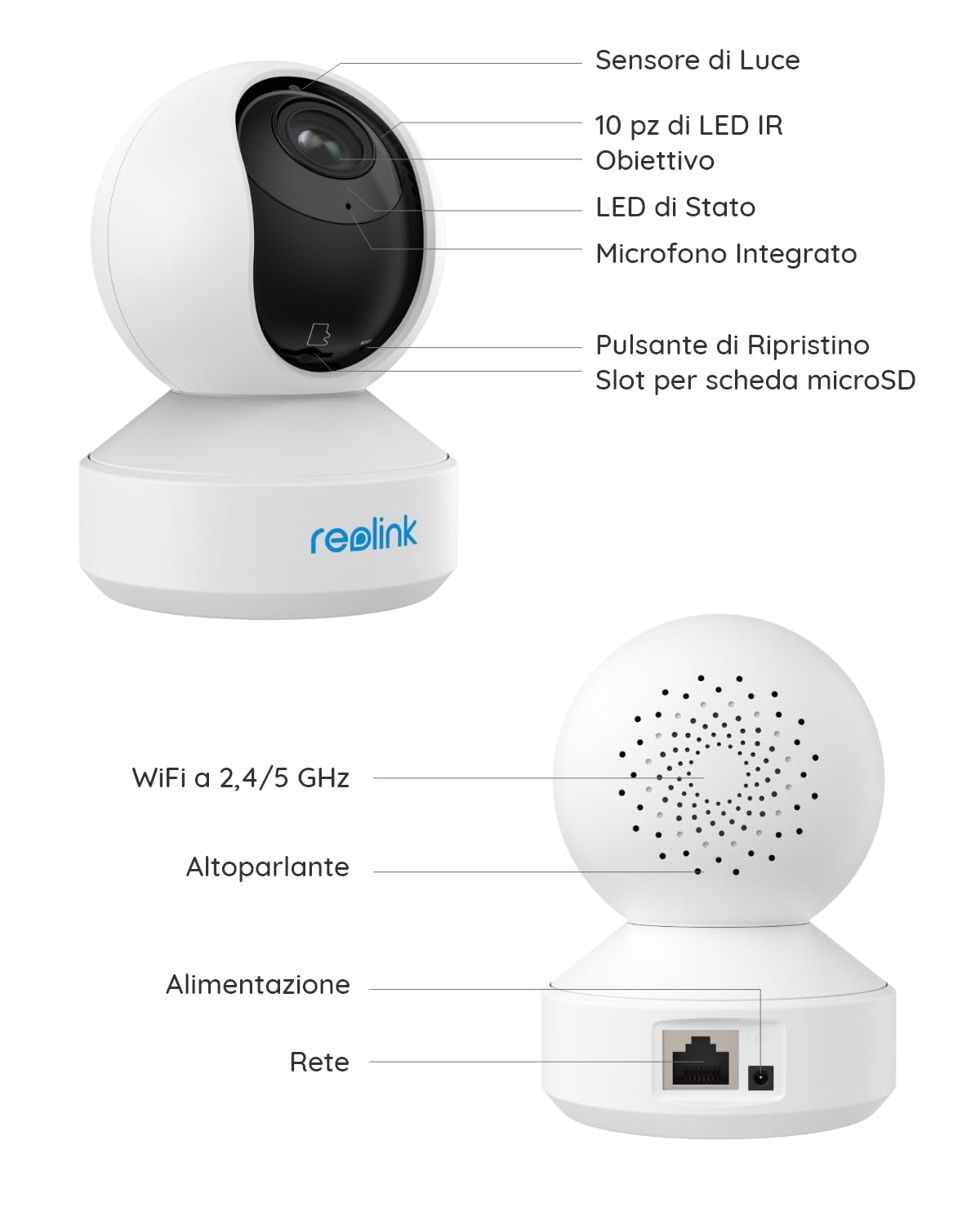 Reolink 5MP PTZ Telecamera WiFi Interno con Zoom Ottico 3x, Auto-tracking | Baby Monitor, Rilevazione di Persone/Pet, Videocamera Sorveglianza WiFi 2,4/5GHz, Sirena, Audio Bidirezionale, Cloud, E1 Zoom