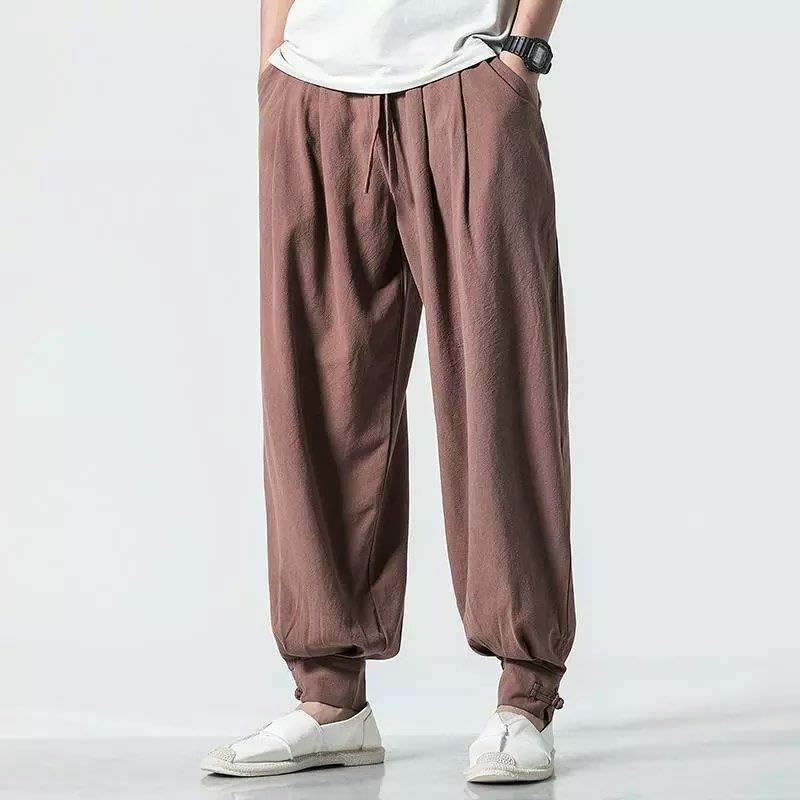 Men's Cotton Linen Loose Tapered Leg Zen Long Pants4
