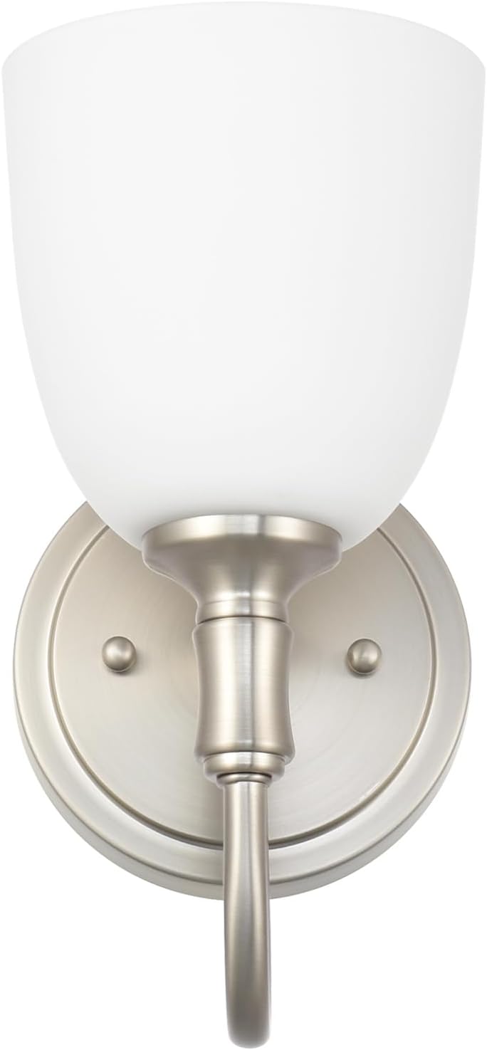 Vintage Traditional 1-Light Indoor Wall Sconce with Frosted Glass Bathroom Bedroom Hallway, 10.6" H x 5.3" W, Brushed Nickel