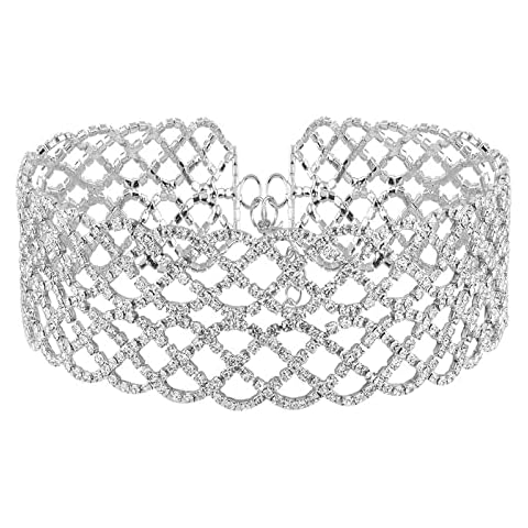 JNF 18K Gold/Silver Plated Rhinestone Crystal Choker Necklace Tennis Necklace for Women Dainty Zirconia Cut Faux Diamond chain Wedding Jewelry (Rhinestone choker 02) Cover