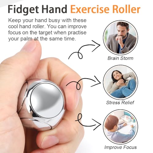 Image of Fidget Hand Roller Metal Stress Ball Finger Anxiety Relief Fidget Spinner Toy for Kid Adult, Handheld Fingertip Gyro Kinetic Toy Stocking Stuffer Birthday Valentine Gift - Silver