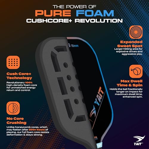Image of Sports Xyros Foam Pickleball Paddle | 16mm Full Foam Pickle Ball Racket | 1 Year Warranty | CushCore+ Tech|4 Layer Japanese Toray T700 Carbon |AIPA Approved of USAPA Standards| Cover Bag Included