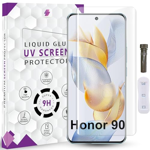 Image of Advanced HD+ UV Tempered Glass Screen Protector For Honor 90 5G (6.7 Inch, Pack of 1) Full Adhesive UV Curved Screen Guard, Case Friendly with installation kit & Guide