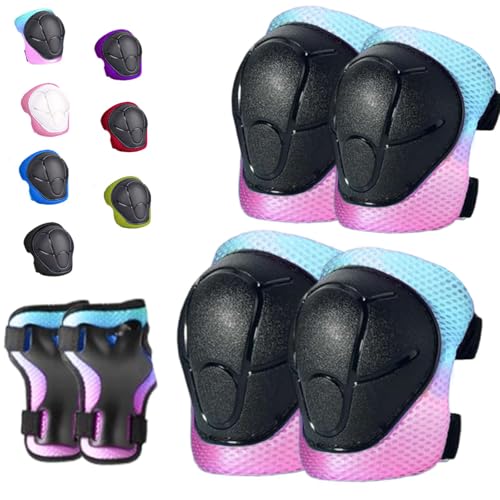 HocIece Joelheiras Infantis/Juvenis Para Crianças De 3 A 14 Anos, Meninos E Meninas, Conjunto De Equipamentos De Proteção Infantil 6 Em 1, Joelheiras Ajustáveis, Cotoveleiras, Para Patinação, Cicli