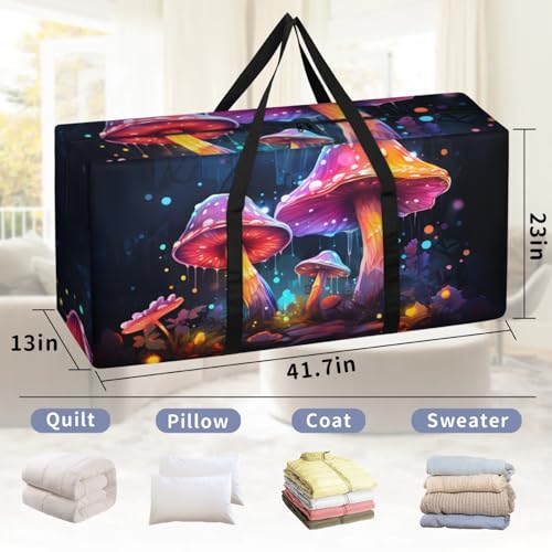 Bright Mushrooms Extra Large Moving Bags Heavy Duty Storage Bags Artistic Mushrooms Cloth Wrap Around Handles Double Zipper Reusable Convenient Foldable Storage Tote for Travel Camping Space Save2