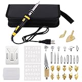 Full Set Wood Burning Kit, Pyrography Pen with LED Indicator Light + Various Wood Embossing/Carving/Soldering Tips +Stencil + Stand + Carrying Case (X)