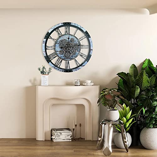 Topptik 30 Inch Moving Gear Wall Clock, Oversized Wall Clocks, Clock Living Room Decor, Solid Wood Frame, Battery Operated, Large Wall Clock With Steampunk Industrial For Fireplace #TOP5