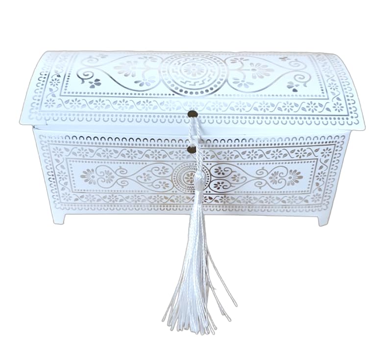 Dounia Mariage Boite gâteau en forme coffret avec pompon Blanc argente x25