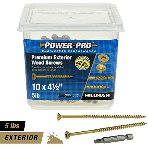 Power Pro 48616 Wood Screws, #10 X 4-1/2", Premium Outdoor Deck Screws, Rust Resistant, Epoxy Coated Bronze, 5Lb Tub, 237 Pcs #TOP1