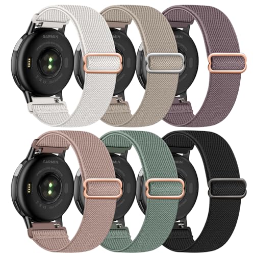 6 Pack 20mm Stretchy Watch Bands Compatible with Garmin Vivoactive 5/6 Nylon Elastic Fabric Adjustable Sport Straps Replacement Wristbands for Venu Sq 2 Vivomove Luxe Approach S50/S44/S42 Women Men