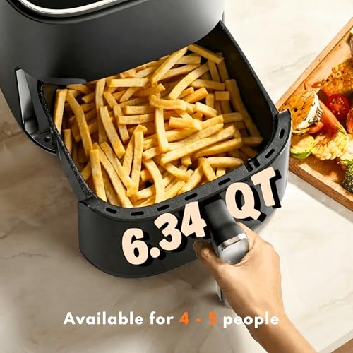 Image of Air Fryer 6.34QT with Clear Window, 12-in-1 Air Fryer Oven, Air Fry, Roast, Reheat, Dehydrate, Bake, Steam, 400F Rapid Air Crispy Technology, Square Airfryer Gray