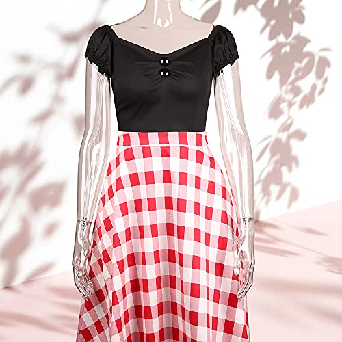Image of YARN & INK Women's Rockabilly Tops 1950s Pinup Shirt Casual Off Shoulder Vintage Blouse