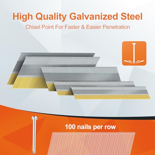 Image of PINOZE 15 Gauge DA Angled Finish Nails, 34-Degree, 1200-Pack (2-1 /2 inch, 2 inch, 1-1 /2 inch, 1-1 /4 inch 300 Per Sizes), Galvanized Assorted Size Project Pack, for Pneumatic, Electric Angled Finish Nailer Gun