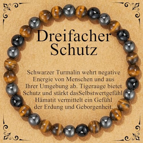 Esrael Schwarzer Turmalin Obsidian Tigerauge Hämatit Armband FüR Frauen Damen Edelstein Naturstein Elastisches Perlen Armband Perlenarmband Damen Stretch-Armbänder Heilsteine Kette Schmuck Geschenk