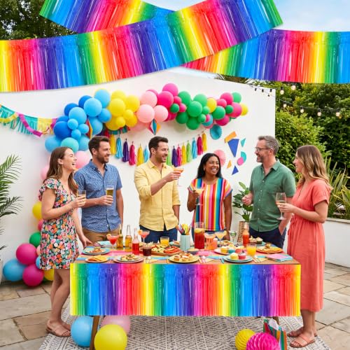 Image of BEISHIDA 3 Pack Deep Macaron Rainbow Foil Fringe Garland Wall Tinsel Banner