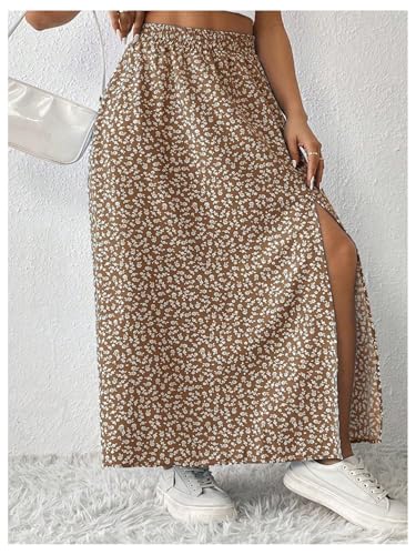 Floerns Women's Plus Size Ditsy Floral Split Thigh Button Front Midi Skirts4