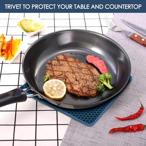Image of Silicone Trivets for Hot Dishes, 4 PCS Multipurpose Heat Resistant Mat Thick Silicone Hot Pads Pot Holders for Kitchen Counter, Flexible Jar Opener Food Grade Spoon Holder, Indigo Coasters