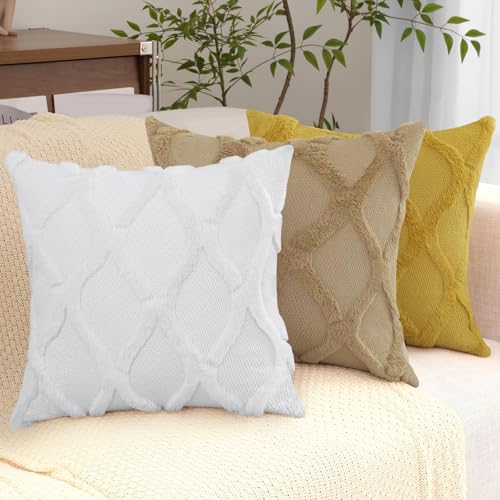 decorUhome Throw Pillow Covers 18x18 Inch Set of 2, Soft Plush Faux Fur Wool Khaki Couch Pillow Covers, Decorative Neutral Pillow Cases for Bed Sofa Living Room Home Decor