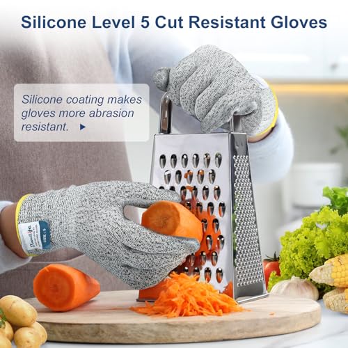 Image of Dowellife Level 5 Cut Resistant Gloves with Silicone Coating, Food Grade Kitchen Knife Safety Gloves, Work Gloves for Chef, Mandoline Oyster Shucking Meat Cutting Wood Carving (Gray X-Large), Grey