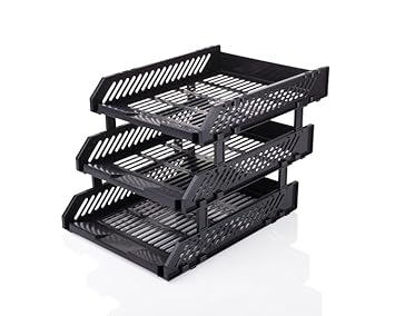 SR File Tray Rack ABS Plastics | Foldable Office Desk Accessories | Durable & Sturdy | Easy Assembly | Efficient Organizer | Plastic Office Stationery Files Layer Rack -3LAYER (Black) - image, photos