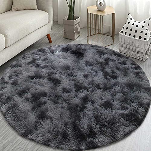 Tenekee Round Rugs for Bedrooms Fluffy Living Room Circle Area Rug Soft Shaggy Carpet for Kids Room Floor Mat(Black grey, 120cm) - Image 3