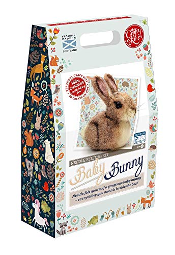 The Crafty Kit Company Baby Bunny Needle Felting Kit Containing 100% British wool, Felting Needles, High Density Felting Sponge, Pipe Cleaners, Glass Eyes and Clear Colour Instructions