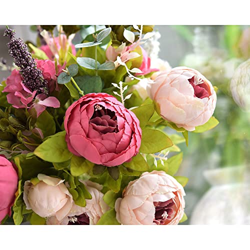 Image of FiveSeasonStuff Vintage Artificial Peonies Silk Peony Flowers and Hydrangeas for Wedding Bridal Home Decor - Beautiful Floral Centerpiece Arrangement Decoration with 2 Bouquets (Mixed Pink)