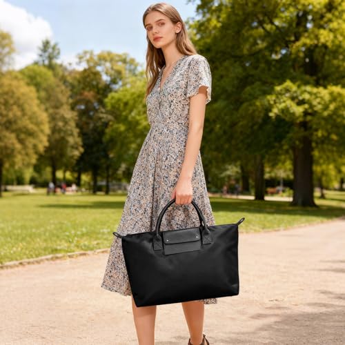 Bolso tote grande de nylon para mujer con correa y cierre miniatura 3