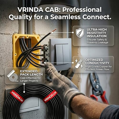 Image of VRINDA Black 1mm 90 Meter Electrical Wire | FR PVC Insulated Flexible CCA Copper Cable for Home, Office & Industrial Wiring | High Durability & Safe Performance